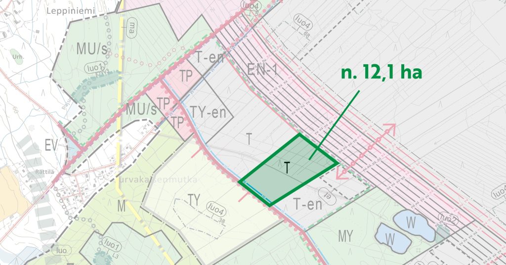 Ote kaavakartasta, jolle on merkitty Metsähallituksen tontti.