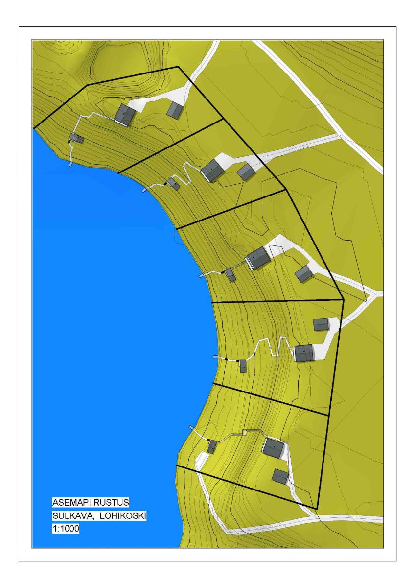 Kaavakartassa lukee: "Asemapiirustus. Sulkava, Lohikoski. 1:1000."