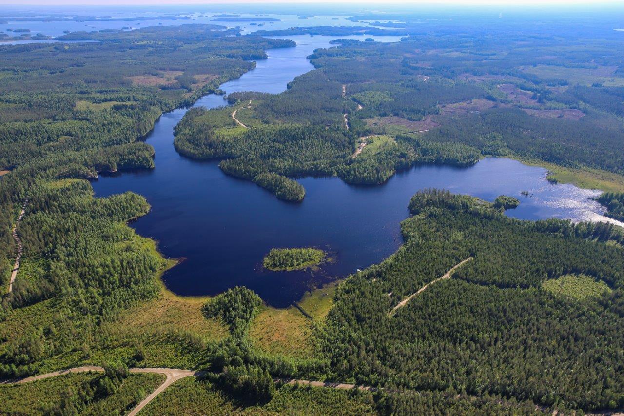 Näkymä kauas Haapajoelle, sekametsää, järviä ja soita.