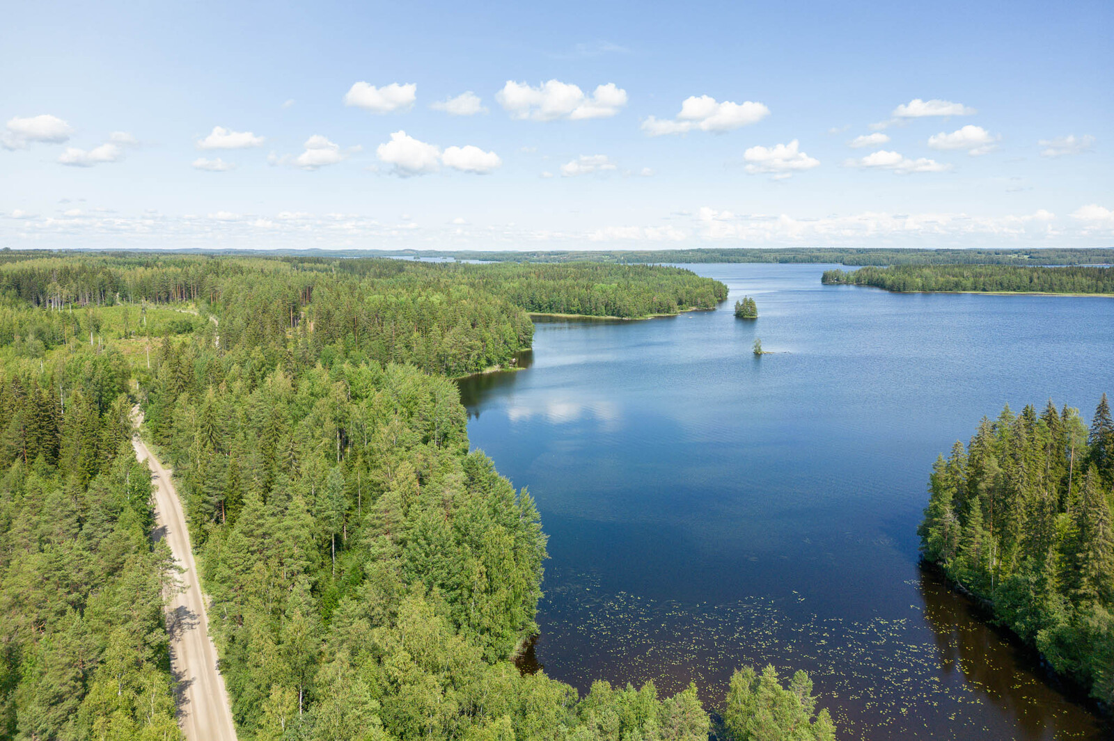 Ilmakuva rannalta Peruvedelle. Vasemmalla näkyy tonteille johtava hiekkatie.